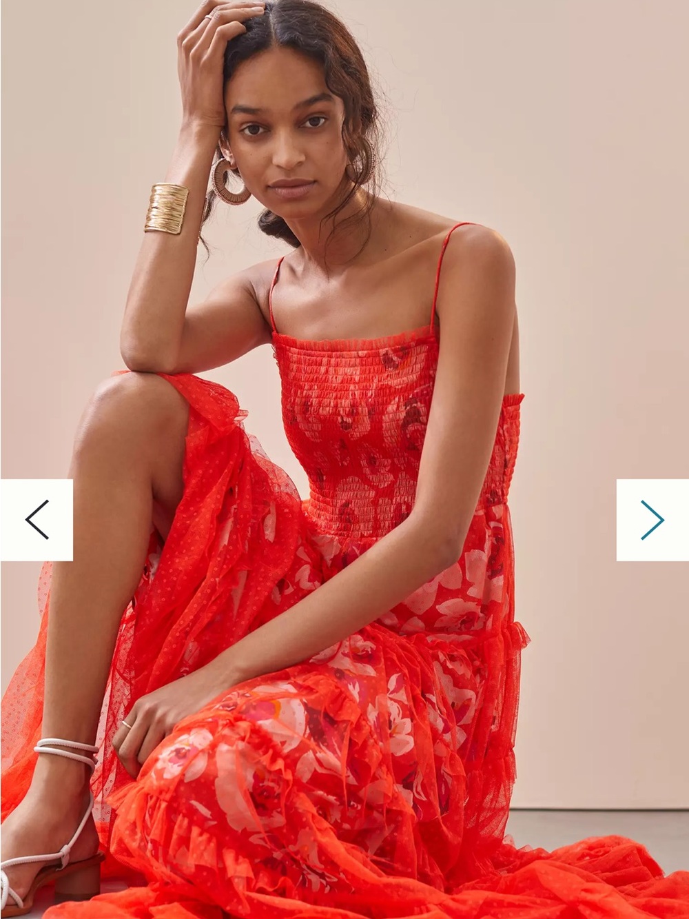 Anthropologie Coral-Red Floral Mesh Tiered Dress - Picture 11 of 11